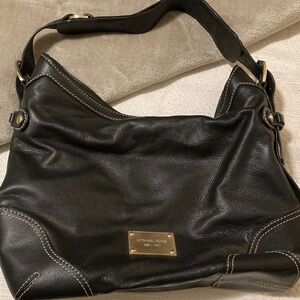Vintage Michael Kors Black Leather Shoulder Bag with Gold Accents